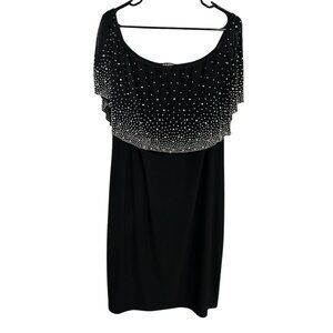 Roz & Ali Black Dress With Rhinestone Pearl Embellished Overlay Sz XL